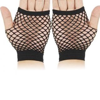 Ladies Spandex Nylon Fish Net Short Gloves Fingerless Mittens Black M