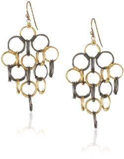 Amanda Sterett "Large Elle" Oxidized Silver and Gold Earrings Dangle Earrings Jewelry