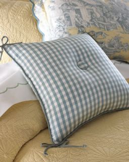 Checked Pillow w/ Center Button/Corner Ties, 18Sq.