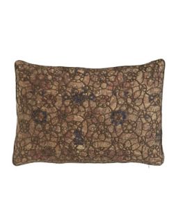 Large Pillow with Floral Crochet over Rug Print, 16 x
