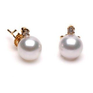 Akoya Pearl Diamond Stud Earrings, White Gold, AA+/AAA Quality Jewelry