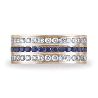 18K Yellow Gold 8mm Channel Set Benchmark Diamond and Blue Sapphire Womens Eternity Wedding Band Ring (2.01 cttw, G Color, SI1 Clarity, AAA Quality) Size 7 Jewelry