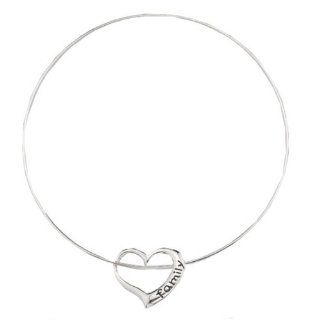 Sterling Silver Engraved "Family" Open Heart Bangle Bracelet Jewelry