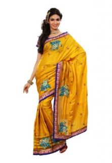 Fabdeal Women Indian Designer Embroidery Saree Mustered Clothing