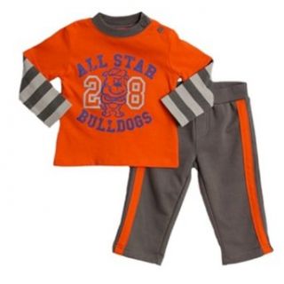 Baby Togs Infant Boys 2 Piece Orange and Grey Striped Shirt and Knit Pants Set Clothing