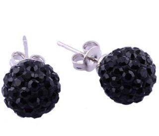 Women Earring Jewelry One Pair (2pcs) 8MM Stainless Steel Black Crystal Jewelry