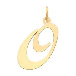 14K Yellow Gold Large Fancy Script Initial O Charm Jewelry