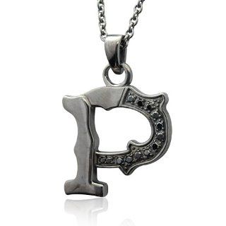 Men's Black Sterling Silver Alphabet Initial Letter P Black Diamond Pendant Necklace 0.11 carat Diamond Delight Jewelry