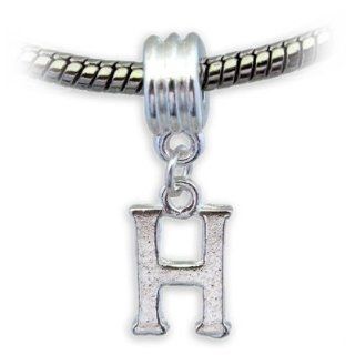 Stylish Silver Plated Letter H Dangle Charm by Divine Beads  Simply Slides on Slides Off Your Bracelets and necklaces. Fits Pandora, Biagi, Tedora, Chamilia, Bacio, Troll and other European style charms & beads bracelets. Jewelry