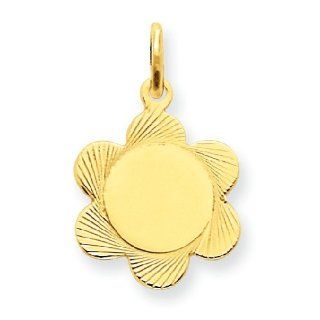 14k Gold Patterned .018 Gauge Engraveable Flower Disc Charm Jewelry