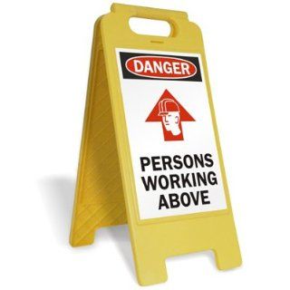 SmartSign Folding Floor Sign, Legend "Persons Working Above" with Up Arrow, 25" high x 12" wide, Black/Red on White