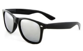 Glossy Black Wayfarer Sunglasses Mirror Lens 80s Retro Vintage Fashion Shades Clothing