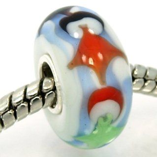 Pro Jewelry .925 Sterling Silver Glass "Multicolor Fish Swimming in White/Blue Core" Charm Bead for Snake Chain Charm Bracelets Charms Jewelry