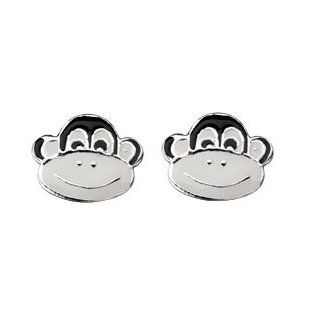 Monkey Ape Face Silver Stud Earrings Approx 10mm Across Jewelry