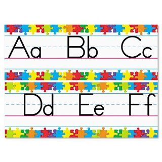 TREND Products   TREND   Jigsaw Alphabet Lines Bulletin Board Set, Zaner Bloser, 17" x 6 1/2", 9/Set   Sold As 1 Set   Take the puzzle out of printing and writing with this alphabet line.   Multicolor puzzle pieces surround uppercase and lowercas