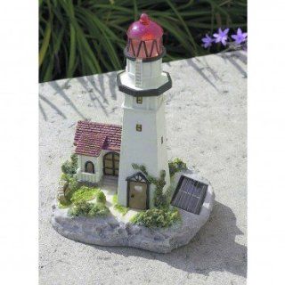 "ABC Products"   LED Solar Powered ~ Amber Lighted Lighthouse (Auto On/Off   Also Manual Override Switch)   Cell Phone Mounts
