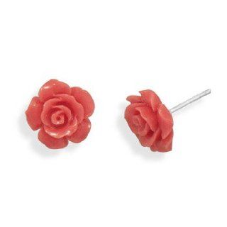Glass Rose Earrings. Sterling silver stud earrings with salmon color glass roses. The flowers are approximately 13mm. Jewelry