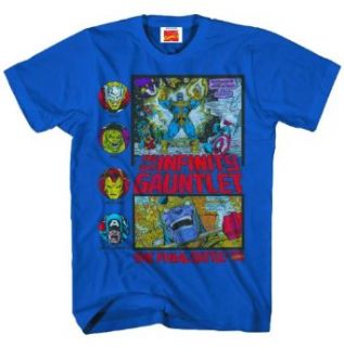 Marvel Heroes Fight Thanos Navy Heather T shirt (Large, Blue) Clothing