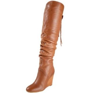 Boutique 9 Women's Fortunato Over The Knee Wedge Boot, Cognac, 5 M US Shoes