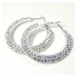 Charmed by Stacy 2 Row Rhinestone Hoop Earrings Silver/Clear Jewelry