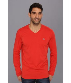 Lacoste Long Sleeve Pima Jersey V Neck T Shirt Mens T Shirt (Red)