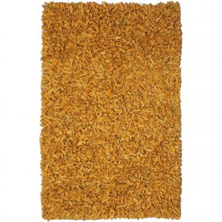 Hand tied Pelle Gold Leather Shag Rug (5 X 8)