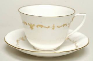 Royal Worcester Gold Chantilly Footed Cup & Saucer Set, Fine China Dinnerware  