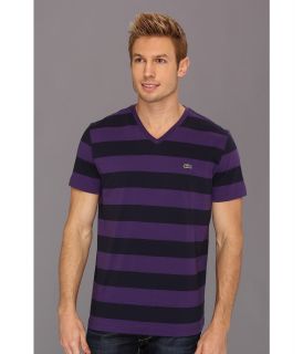 Lacoste Short Sleeve Bar Stripe V Neck T Shirt Mens T Shirt (Multi)