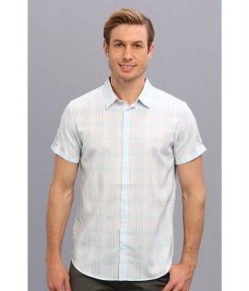 Calvin Klein YD Ombre Check Seersucker Collar Mens Short Sleeve Button Up (White)