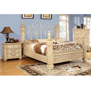 Furniture Of America Lucielle Antique White Wood And Metal Poster Bed