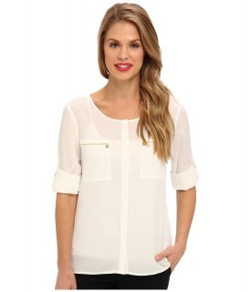 Anne Klein Roll Sleeve Shirt Womens Blouse (White)