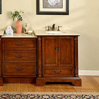 Silkroad Exclusive Silkroad Exclusive 55.5 inch Cream Stone Top Bathroom Vanity Brown Size Single Vanities