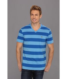 Lacoste Short Sleeve Bar Stripe V Neck T Shirt Mens T Shirt (Blue)