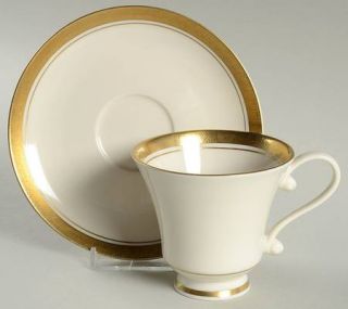 Belcrest Renee (Gold) Footed Cup & Saucer Set, Fine China Dinnerware   Gold Encr