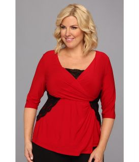 Kiyonna Hourglass Lace Top Womens Blouse (Red)