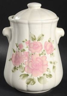 Gibson Designs Roseland Large Canister, Fine China Dinnerware   Pink Roses,Tan B