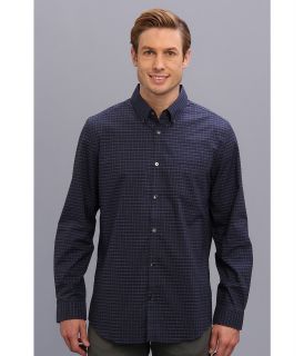 Calvin Klein YD Multi Check Poplin Button Down Collar L/S Shirt Mens Long Sleeve Button Up (Navy)