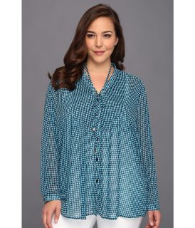 MICHAEL Michael Kors Plus Size Abstract Pintuck Shirt Womens Clothing (Blue)
