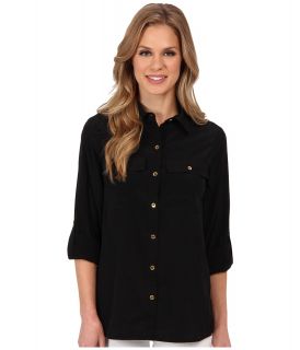 Jones New York Utility Pocket Shirt w/ Buttons Womens Long Sleeve Button Up (Black)