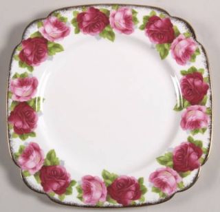 Royal Albert Old English Rose (Brushed Gold Trim) Square Luncheon Plate, Fine Ch