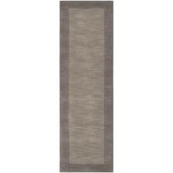 Hand crafted Grey Tone on tone Bordered Lavender Wool Rug (26 X 8)