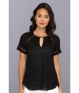 Rebecca Taylor S/S Geo Clip Top Womens Short Sleeve Pullover (Black)