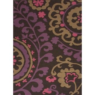 Flat Weave Floral Pink/ Purple Wool Rug (2 X 3)