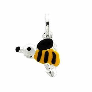 Sterling Silver Enamel Black and Yellow Bee Charm Jewelry