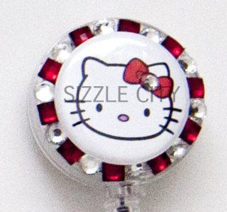 Solo Face Hello Kitty (RED) Rhinestone Badge Reel/ ID Badge Holder for Nurses, Teachers and anyone with an ID Badge to display  Identification Badges 