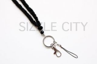 SIZZLE Colored BRAIDED/BEADED Lanyards with ID Badge Holder & Key Chain Attached  Perfect for Nurses, Doctors, Lawyers, Gifts, Students and Anyone Else Who is Required to Wear an ID Badge or Simply use as a Rhinestone Keychain (BRAIDED BLACK LANYARD)