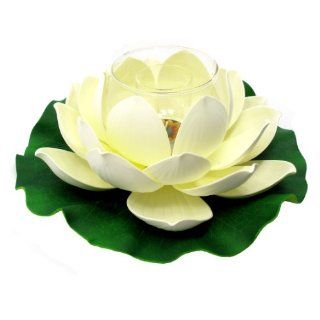 Floating Lotus Flower with Glass Tealight Candle Holder, Large, Approximately 11" Diameter x 4"H, Cream   Tea Light Holders