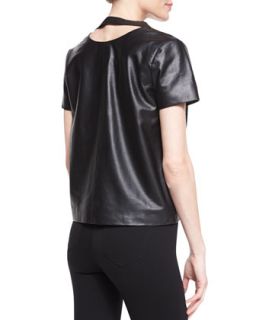 Leather Short Sleeve V Front Top