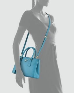 Prada Saffiano Mini Double Zip Crossbody Bag, Turquoise (Turchese)