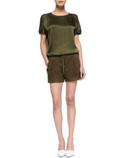 Vince Oversize Suede Tee, Trimmed Scoop Neck Tee & Suede Drawstring Boxer Shorts